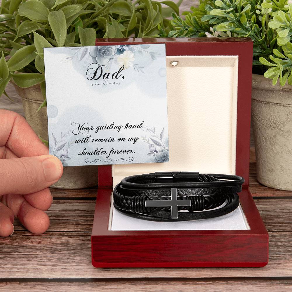 Your Guiding Hand Men's Cross Bracelet - Vegan Leather with Stainless Steel-Express Your Love Gifts