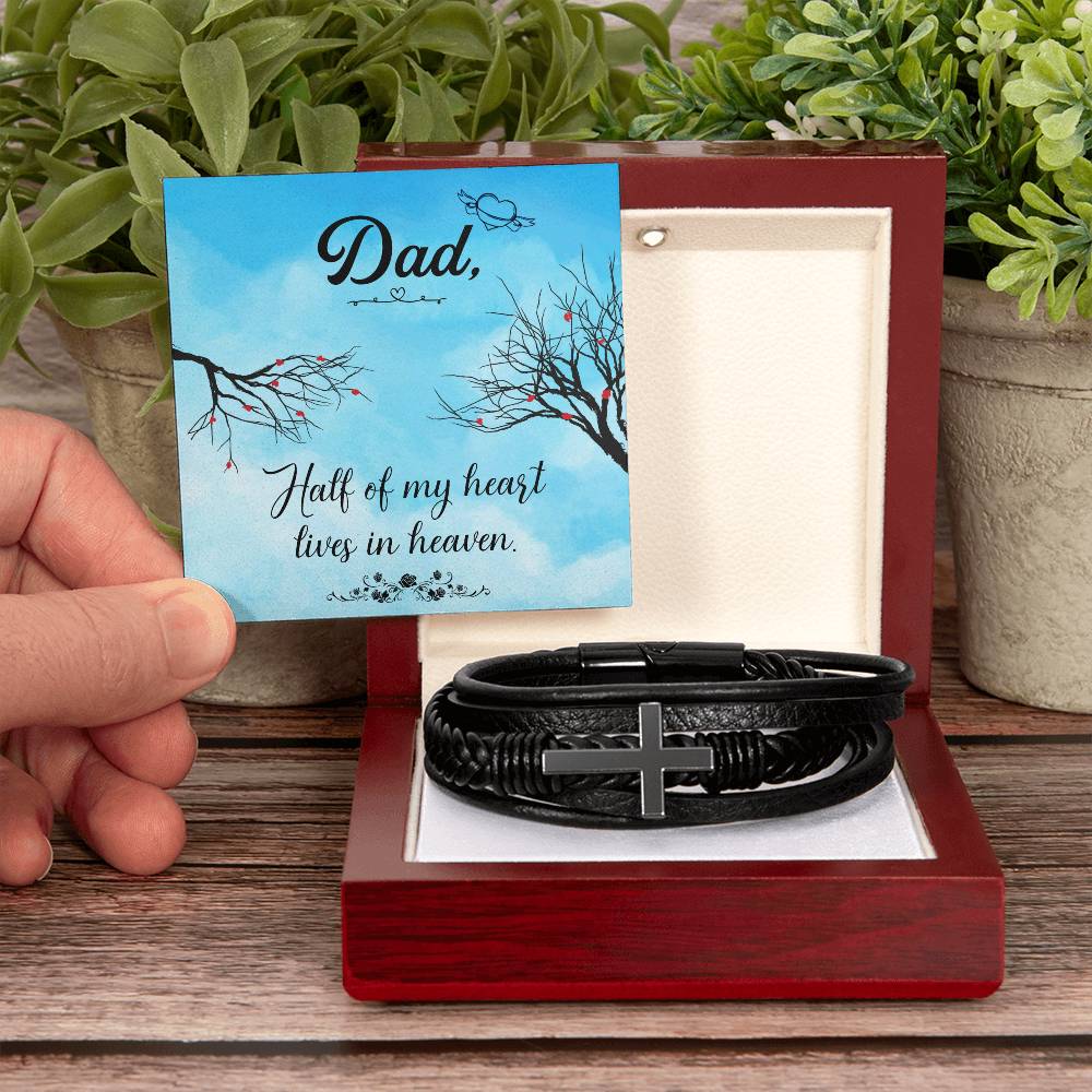 Half of My Heart Men's Cross Bracelet - Vegan Leather with Stainless Steel-Express Your Love Gifts