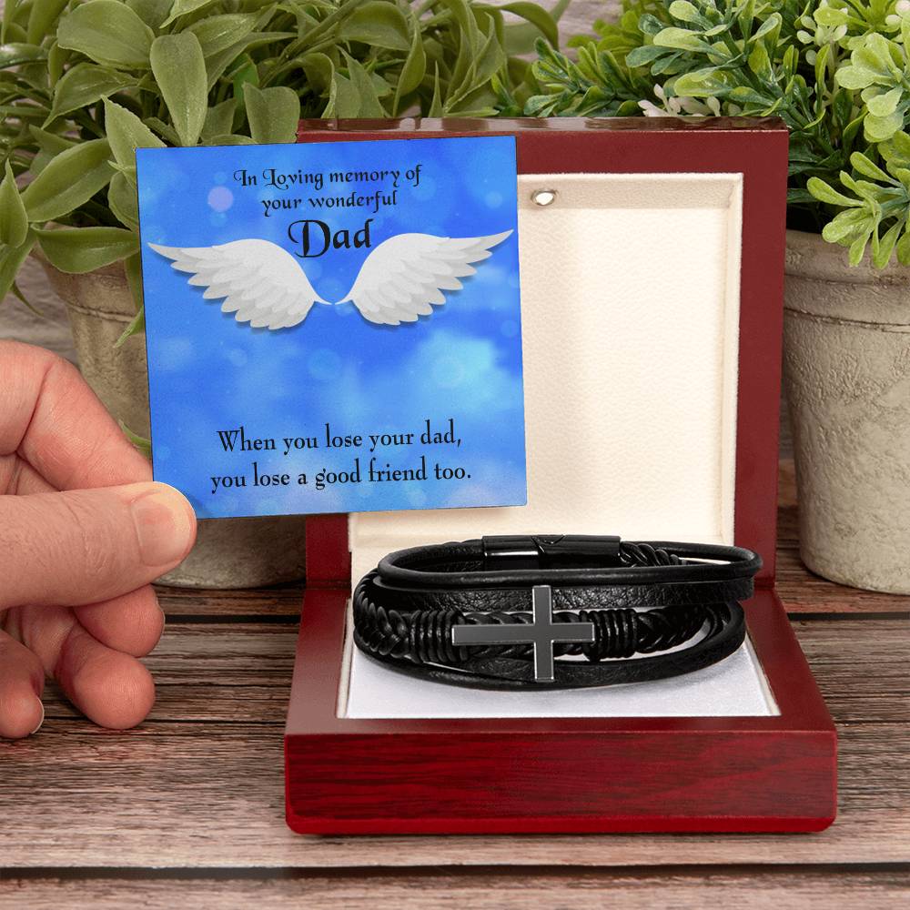 Dad and a Good Friend Men's Cross Bracelet - Vegan Leather with Stainless Steel-Express Your Love Gifts