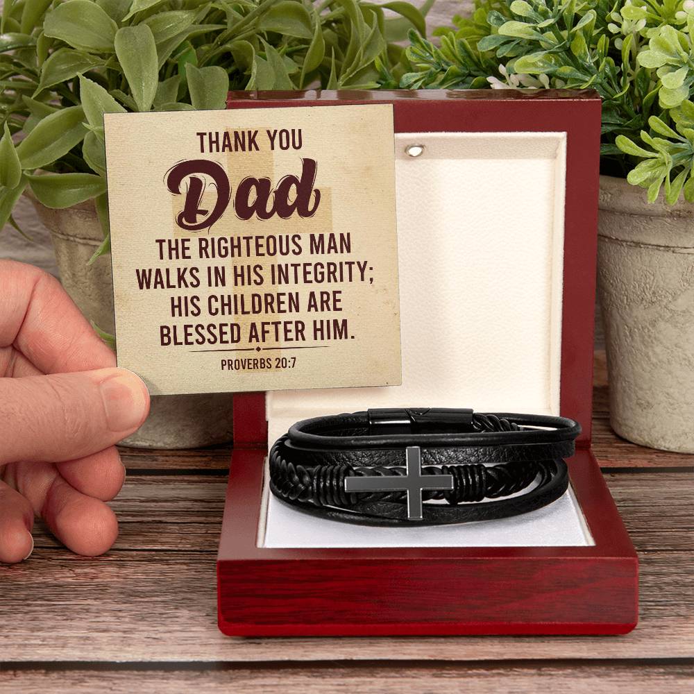 Righteousman Dad Men's Cross Bracelet - Vegan Leather with Stainless Steel-Express Your Love Gifts