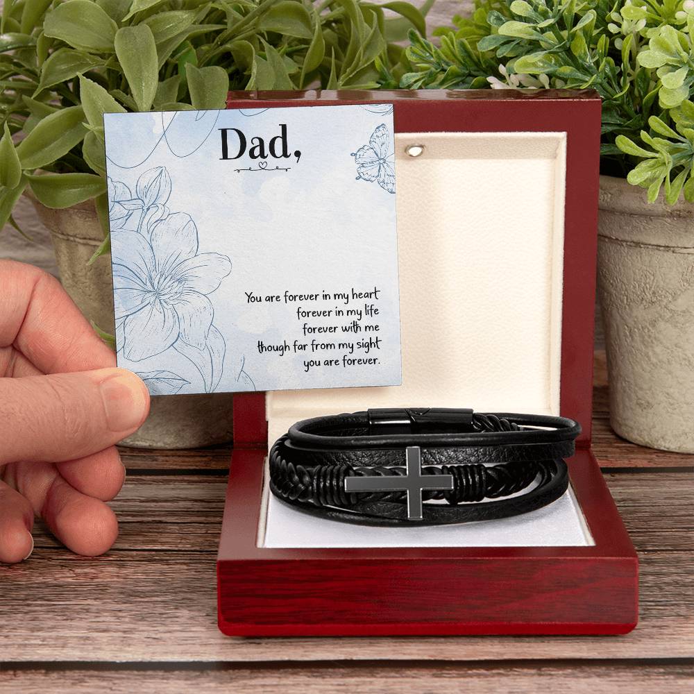 You are Forever in My Heart Dad Men's Cross Bracelet - Vegan Leather with Stainless Steel-Express Your Love Gifts