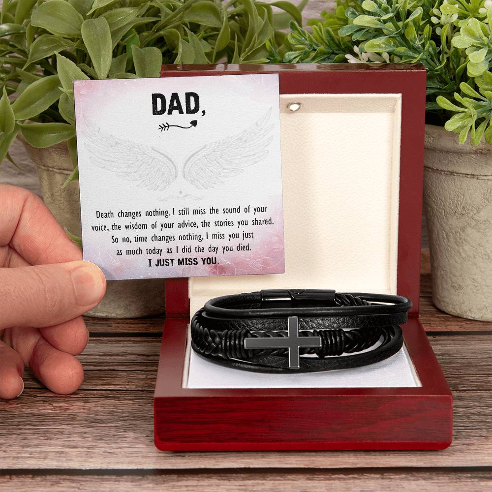 Death Changes Nothing Men's Cross Bracelet - Vegan Leather with Stainless Steel-Express Your Love Gifts