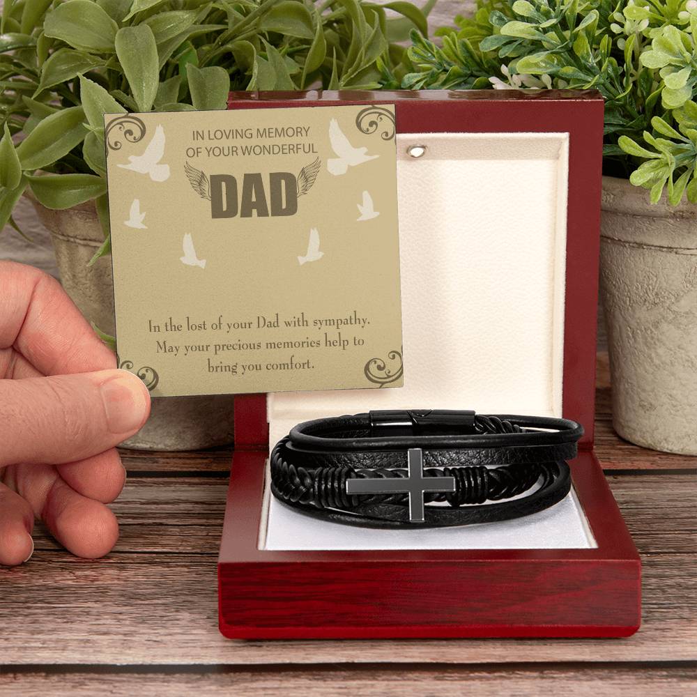 In the Lost of Your Dad Men's Cross Bracelet - Vegan Leather with Stainless Steel-Express Your Love Gifts