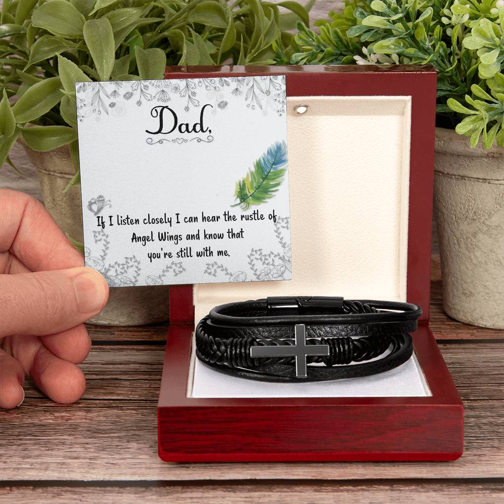 If I Listen Closely Men's Cross Bracelet - Vegan Leather with Stainless Steel-Express Your Love Gifts