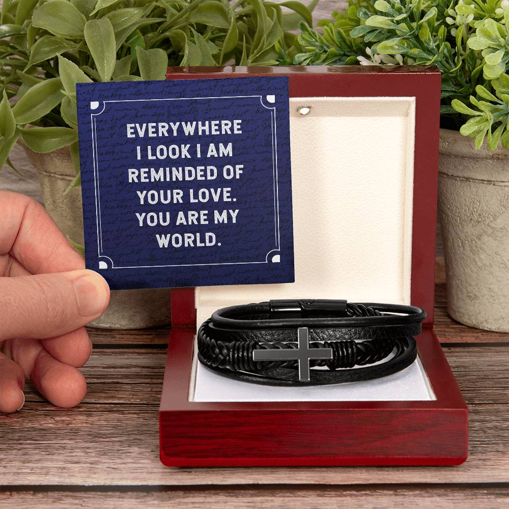 Everywhere I Look Men's Cross Bracelet - Vegan Leather with Stainless Steel-Express Your Love Gifts