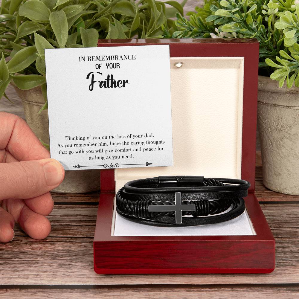 Comfort and Peace Men's Cross Bracelet - Vegan Leather with Stainless Steel-Express Your Love Gifts