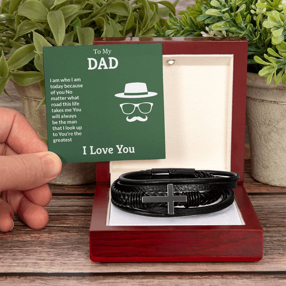 To My Dad You're the Greatest Men's Cross Bracelet - Vegan Leather with Stainless Steel-Express Your Love Gifts