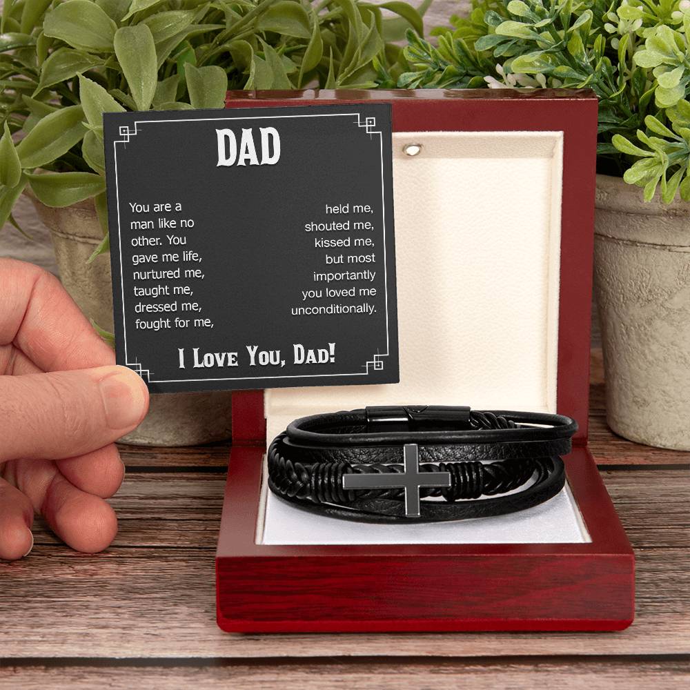 Dad You Are a Man Like No Other Men's Cross Bracelet - Vegan Leather with Stainless Steel-Express Your Love Gifts
