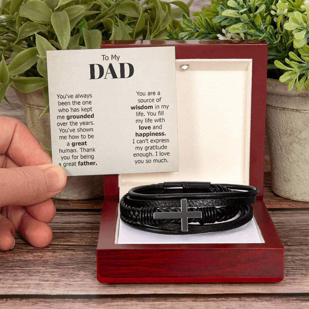 To My Dad You've Always Been the One Men's Cross Bracelet - Vegan Leather with Stainless Steel-Express Your Love Gifts