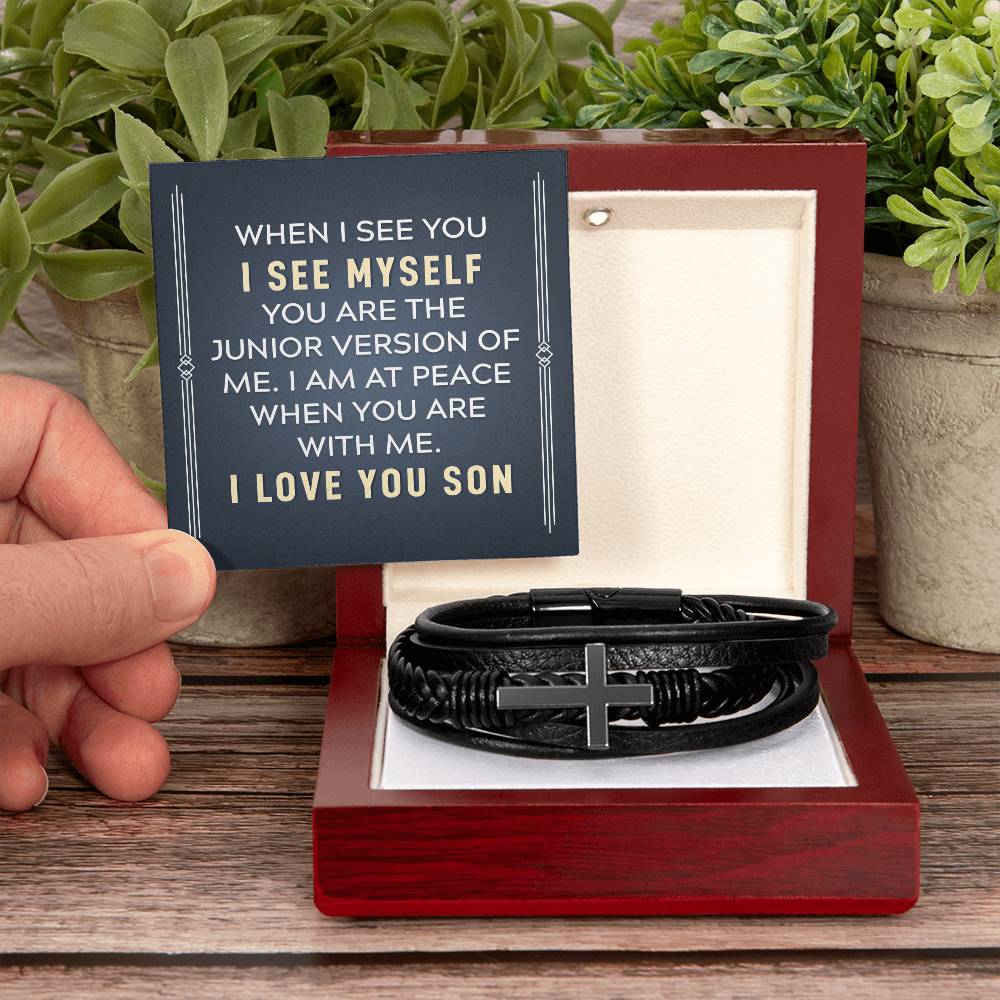 To My Son When I See You Men's Cross Bracelet - Vegan Leather with Stainless Steel-Express Your Love Gifts