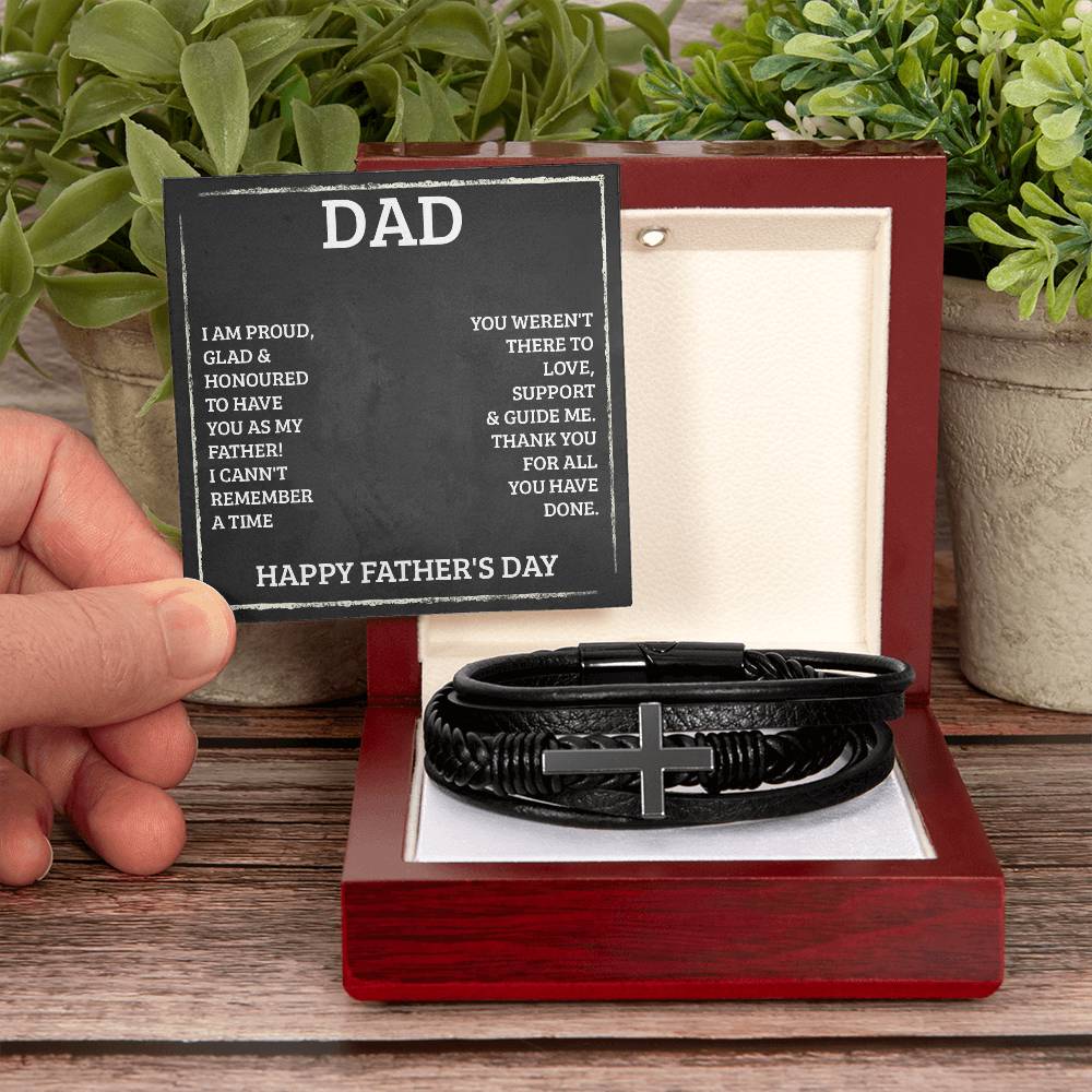 To Dad I'm Proud Men's Cross Bracelet - Vegan Leather with Stainless Steel-Express Your Love Gifts