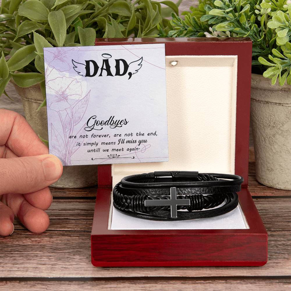 Goodbye Aren't Forever Men's Cross Bracelet - Vegan Leather with Stainless Steel-Express Your Love Gifts