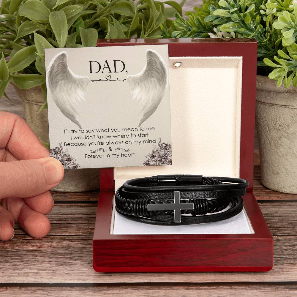 If I Try to Say Men's Cross Bracelet - Vegan Leather with Stainless Steel-Express Your Love Gifts