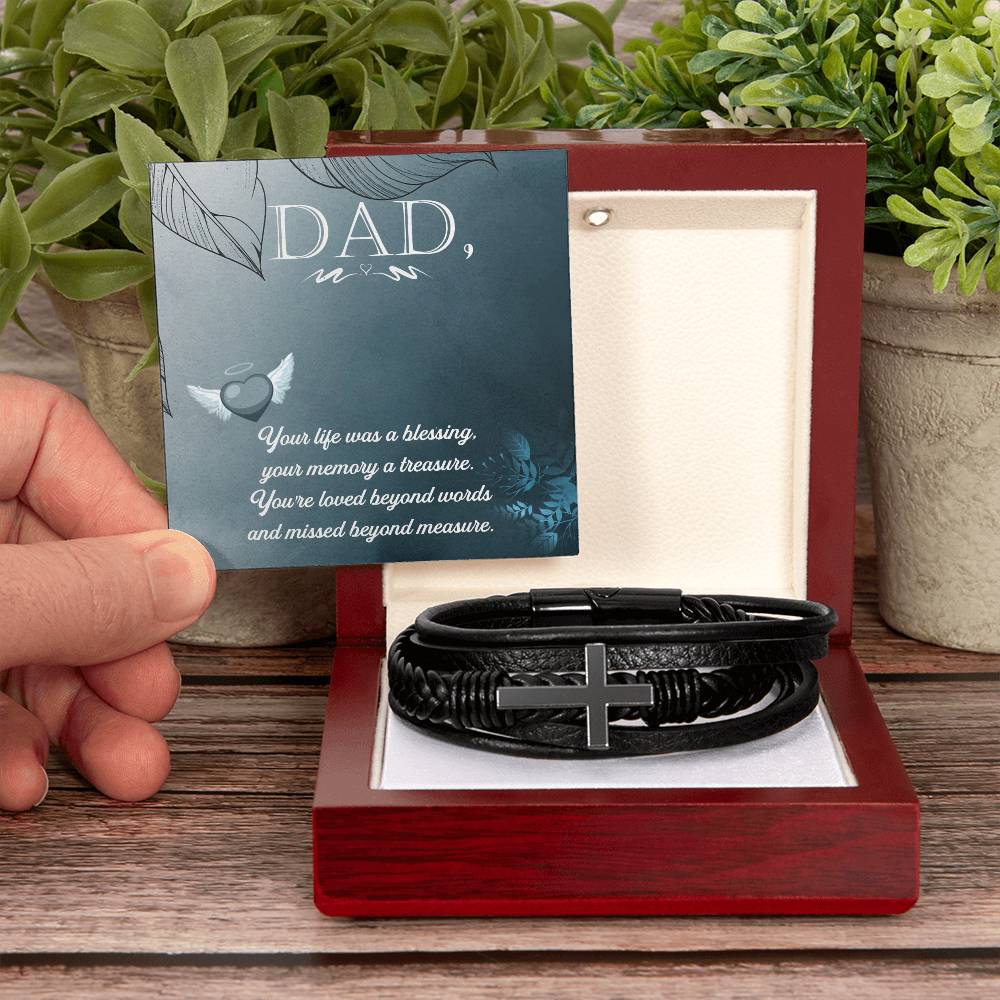 Your Life Was a Blessing Men's Cross Bracelet - Vegan Leather with Stainless Steel-Express Your Love Gifts