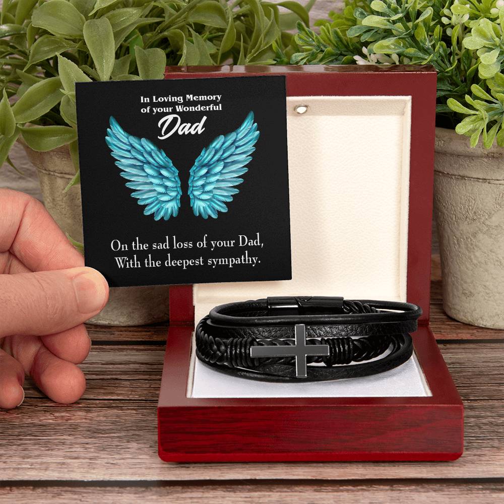 With Deepest Sympathy Men's Cross Bracelet - Vegan Leather with Stainless Steel-Express Your Love Gifts