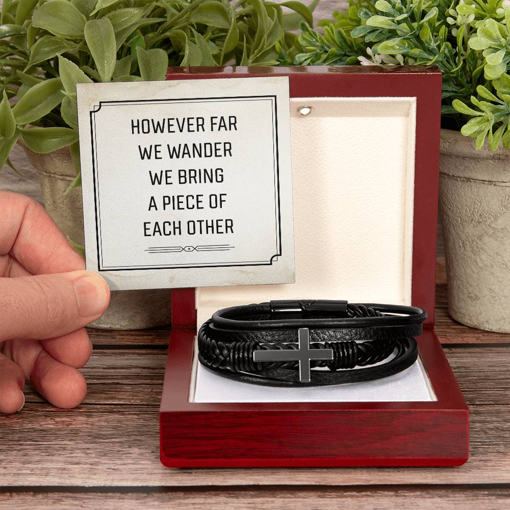 However Far We Wander Men's Cross Bracelet - Vegan Leather with Stainless Steel-Express Your Love Gifts