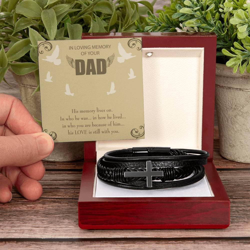 His Memory Lives On Men's Cross Bracelet - Vegan Leather with Stainless Steel-Express Your Love Gifts
