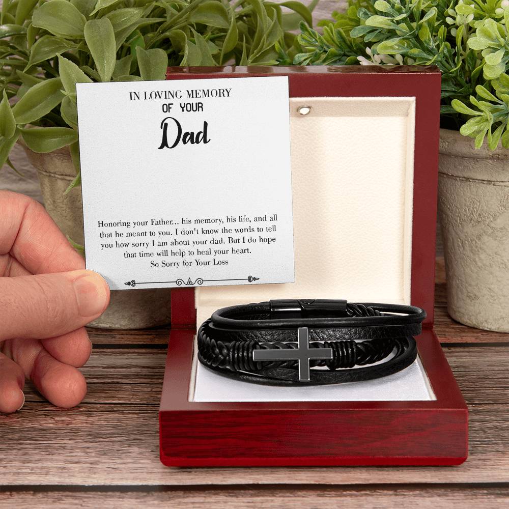 Honoring Your Father Men's Cross Bracelet - Vegan Leather with Stainless Steel-Express Your Love Gifts