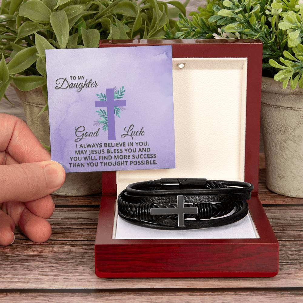 I Always Believe in You Men's Stainless Steel & Vegan Leather Cross Bracelet - Vegan Leather with Stainless Steel-Express Your Love Gifts