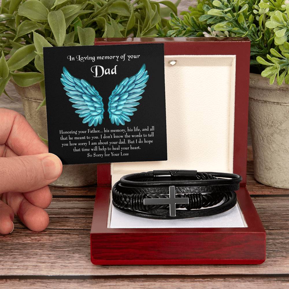 Honoring Your Dad Men's Cross Bracelet - Vegan Leather with Stainless Steel-Express Your Love Gifts