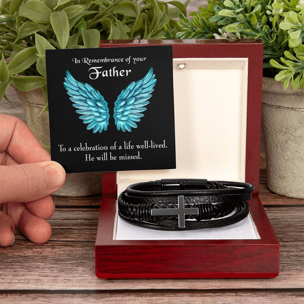 He Will Be Missed Men's Cross Bracelet - Vegan Leather with Stainless Steel-Express Your Love Gifts