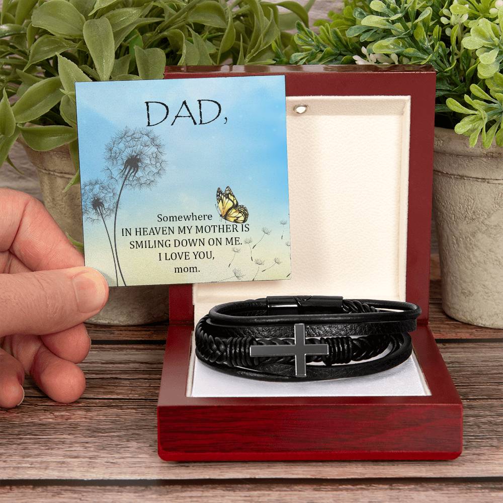 Somewhere in Heaven Men's Cross Bracelet - Vegan Leather with Stainless Steel-Express Your Love Gifts