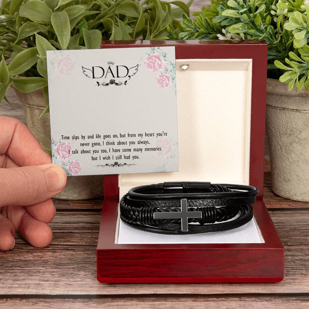 Time Slips By Men's Cross Bracelet - Vegan Leather with Stainless Steel-Express Your Love Gifts