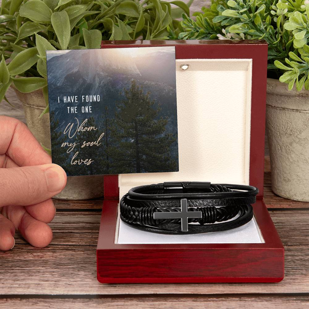 I Have Found the One Men's Cross Bracelet - Vegan Leather with Stainless Steel-Express Your Love Gifts