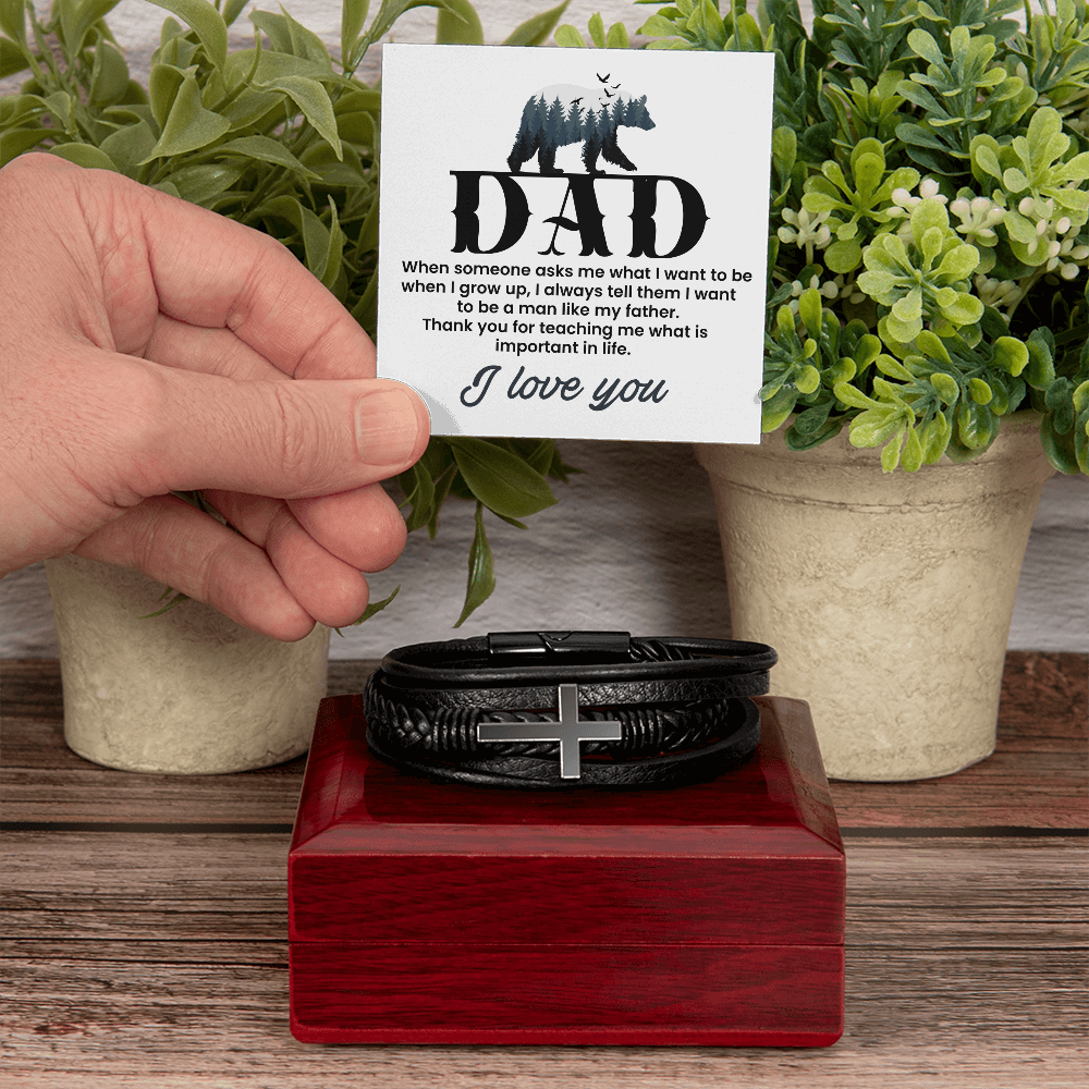 Man Like My Father Men's Cross Bracelet - Vegan Leather with Stainless Steel-Express Your Love Gifts