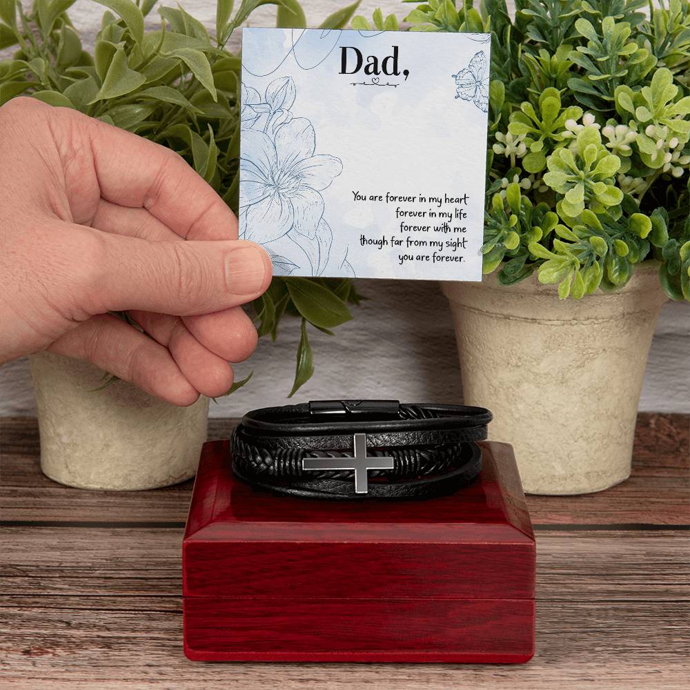 You are Forever in My Heart Dad Men's Cross Bracelet - Vegan Leather with Stainless Steel-Express Your Love Gifts