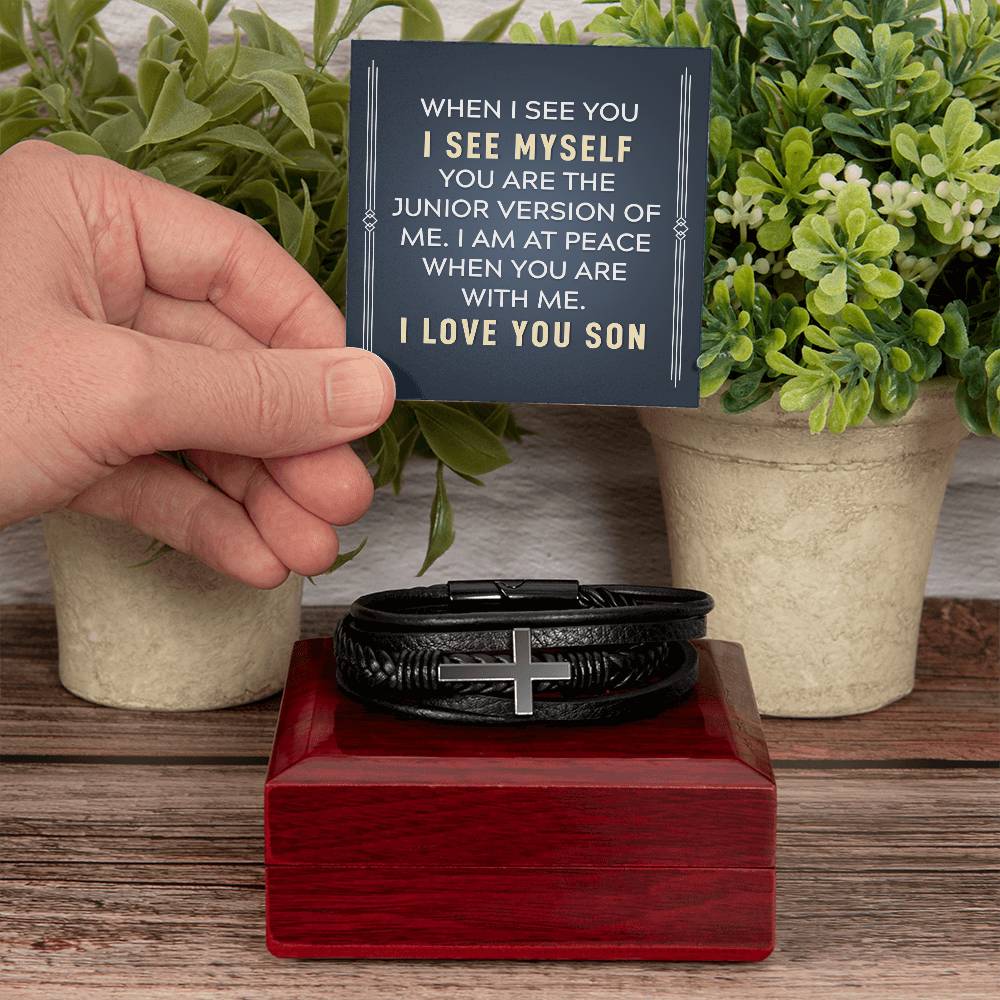 To My Son When I See You Men's Cross Bracelet - Vegan Leather with Stainless Steel-Express Your Love Gifts