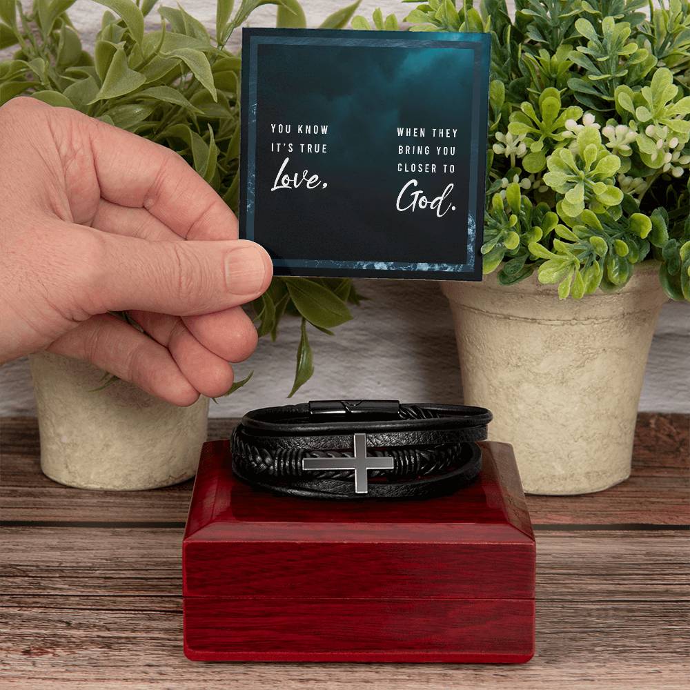You Know It's True Love Men's Cross Bracelet - Vegan Leather with Stainless Steel-Express Your Love Gifts