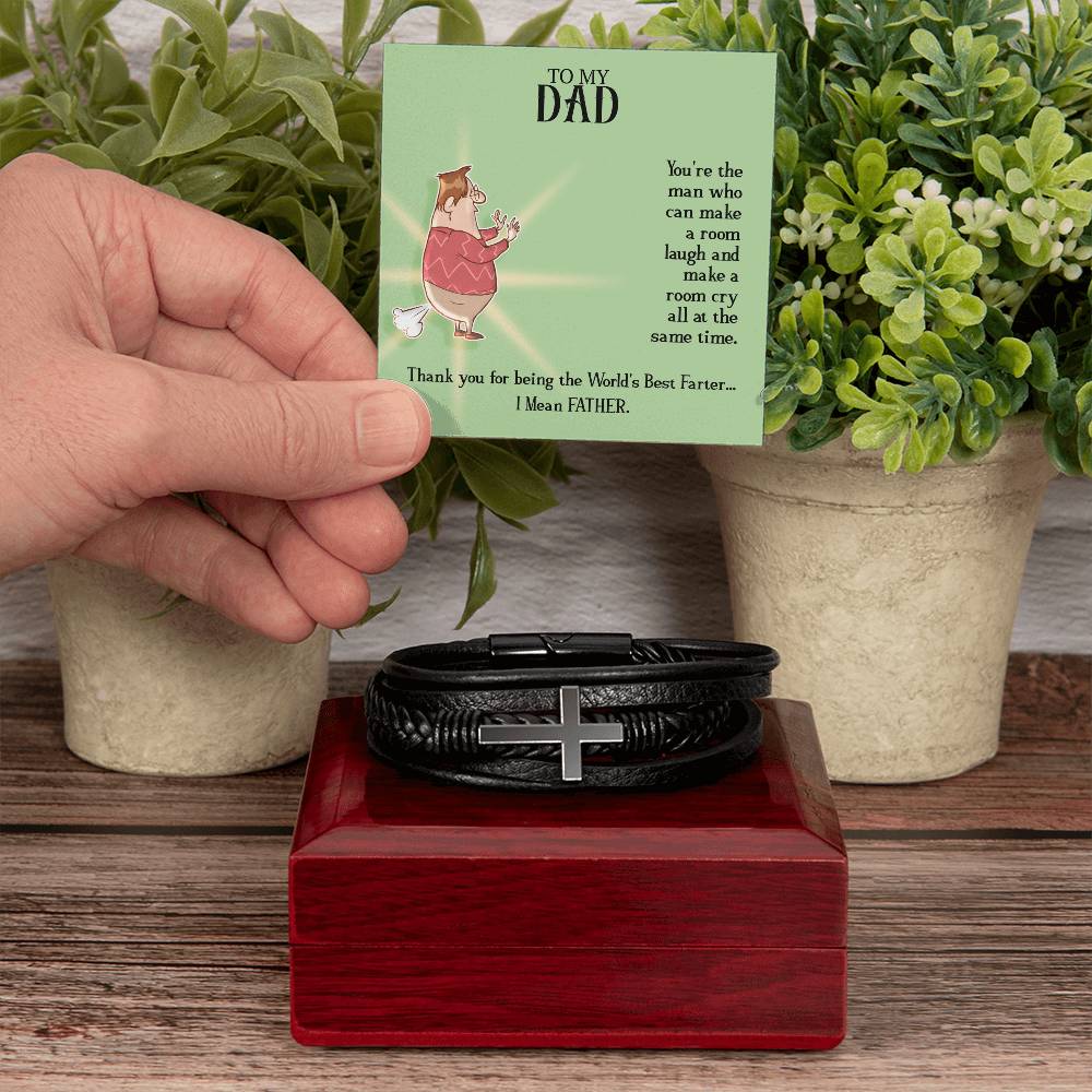 To My Dad You're the Man Men's Cross Bracelet - Vegan Leather with Stainless Steel-Express Your Love Gifts