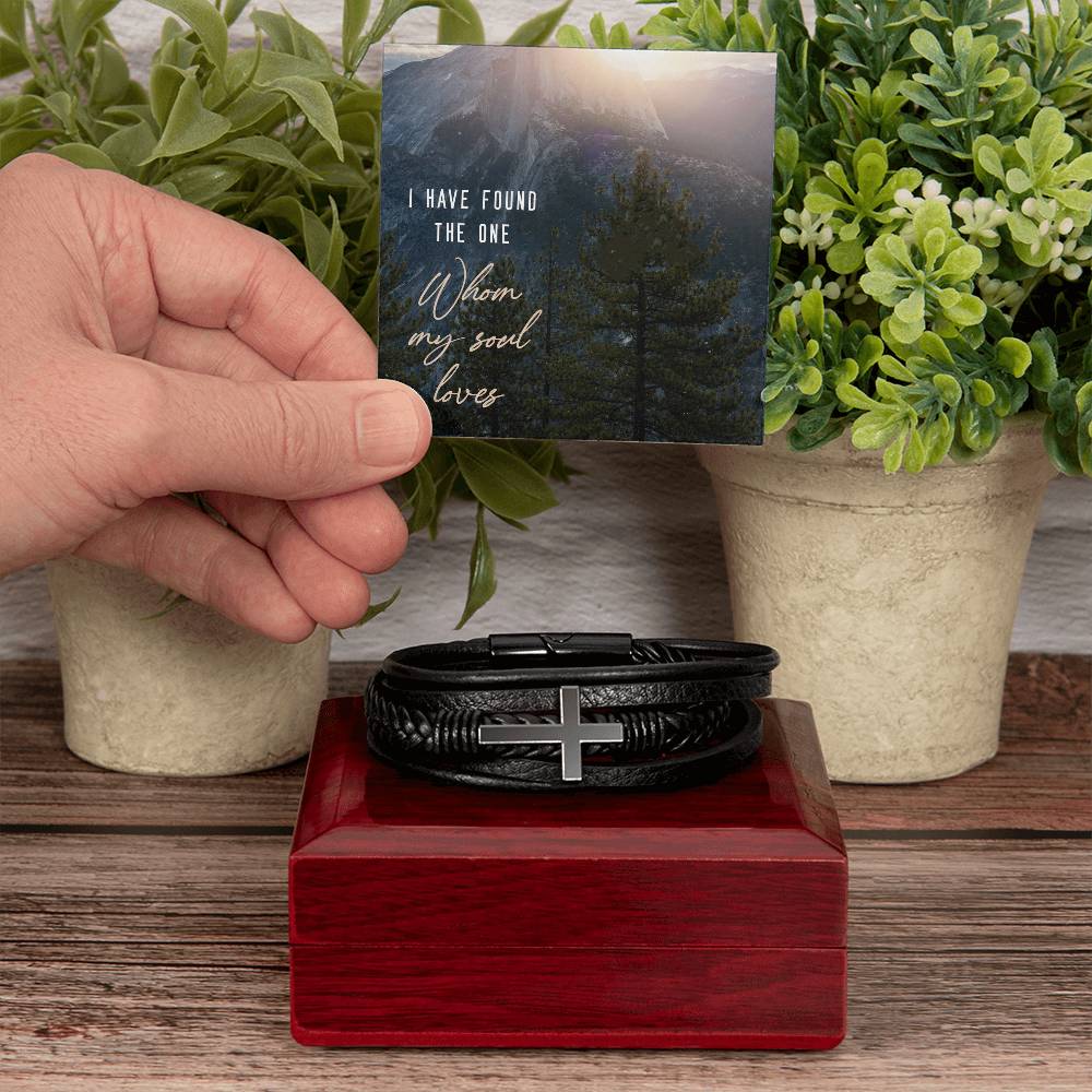 I Have Found the One Men's Cross Bracelet - Vegan Leather with Stainless Steel-Express Your Love Gifts