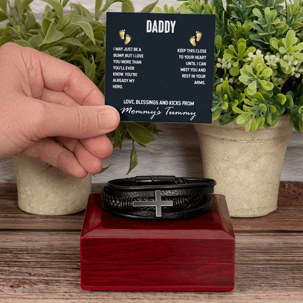 Dadd I May Just be a Bump Men's Cross Bracelet - Vegan Leather with Stainless Steel-Express Your Love Gifts