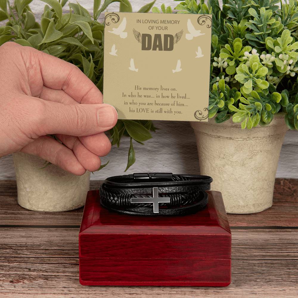 His Memory Lives On Men's Cross Bracelet - Vegan Leather with Stainless Steel-Express Your Love Gifts