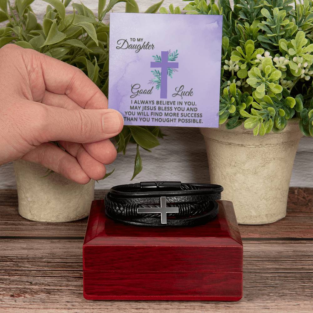 I Always Believe in You Men's Stainless Steel & Vegan Leather Cross Bracelet - Vegan Leather with Stainless Steel-Express Your Love Gifts