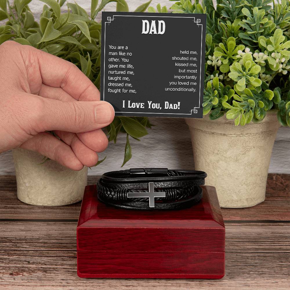 Dad You Are a Man Like No Other Men's Cross Bracelet - Vegan Leather with Stainless Steel-Express Your Love Gifts