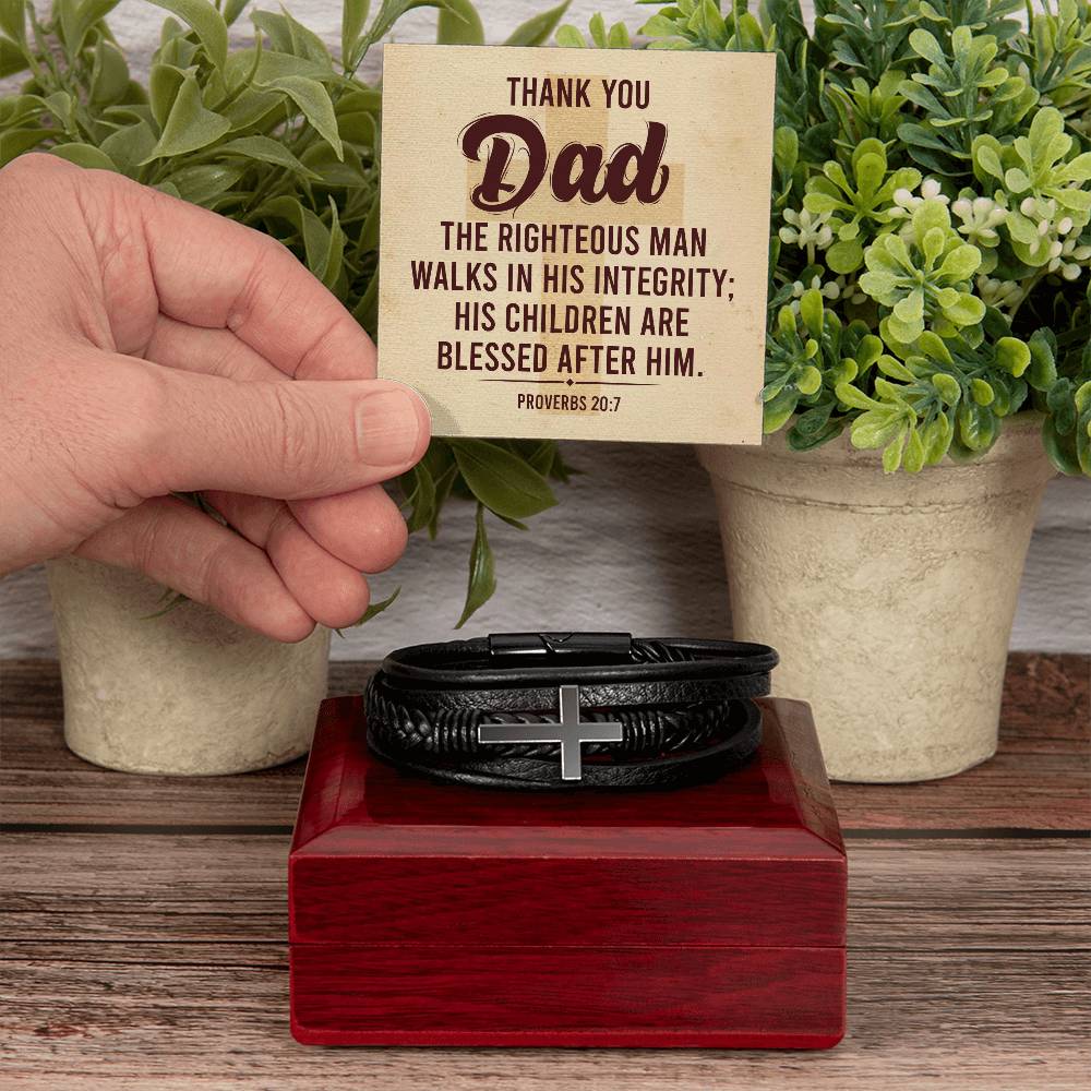 Righteousman Dad Men's Cross Bracelet - Vegan Leather with Stainless Steel-Express Your Love Gifts