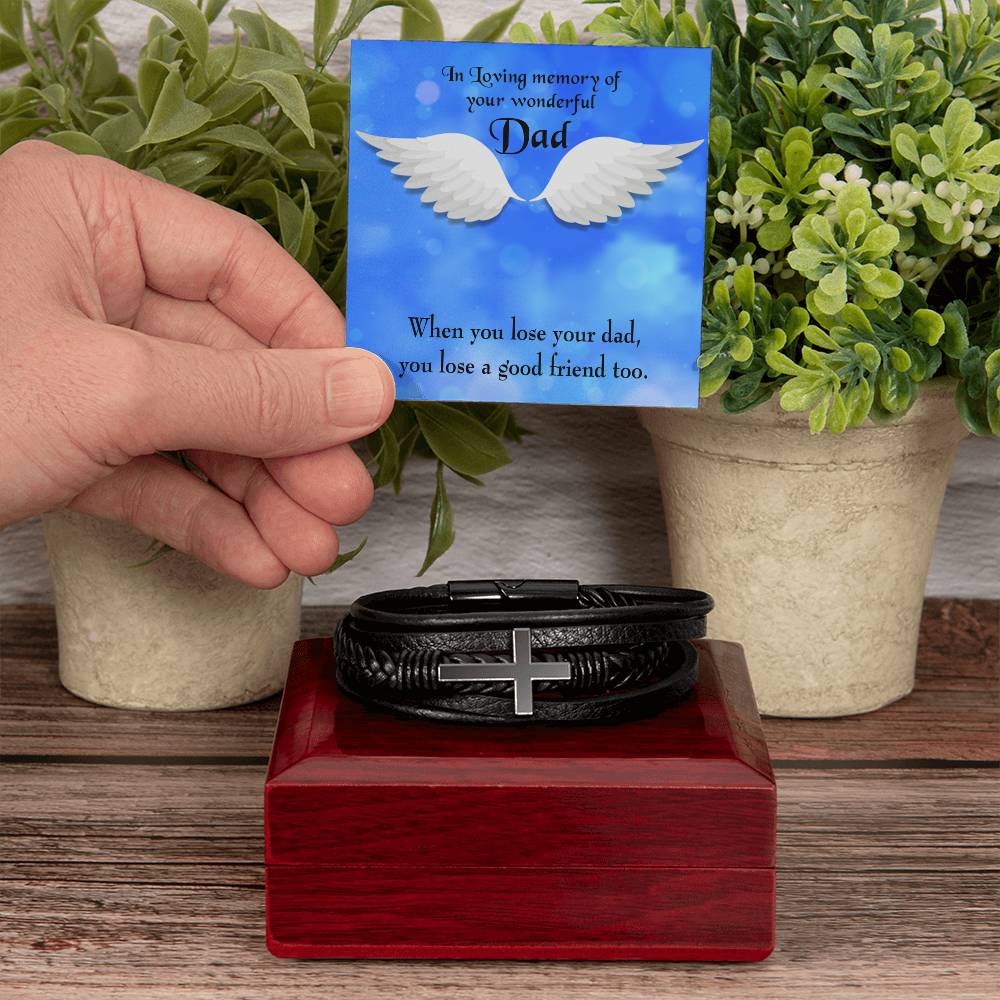 Dad and a Good Friend Men's Cross Bracelet - Vegan Leather with Stainless Steel-Express Your Love Gifts