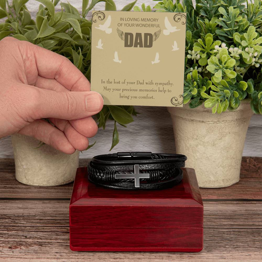In the Lost of Your Dad Men's Cross Bracelet - Vegan Leather with Stainless Steel-Express Your Love Gifts