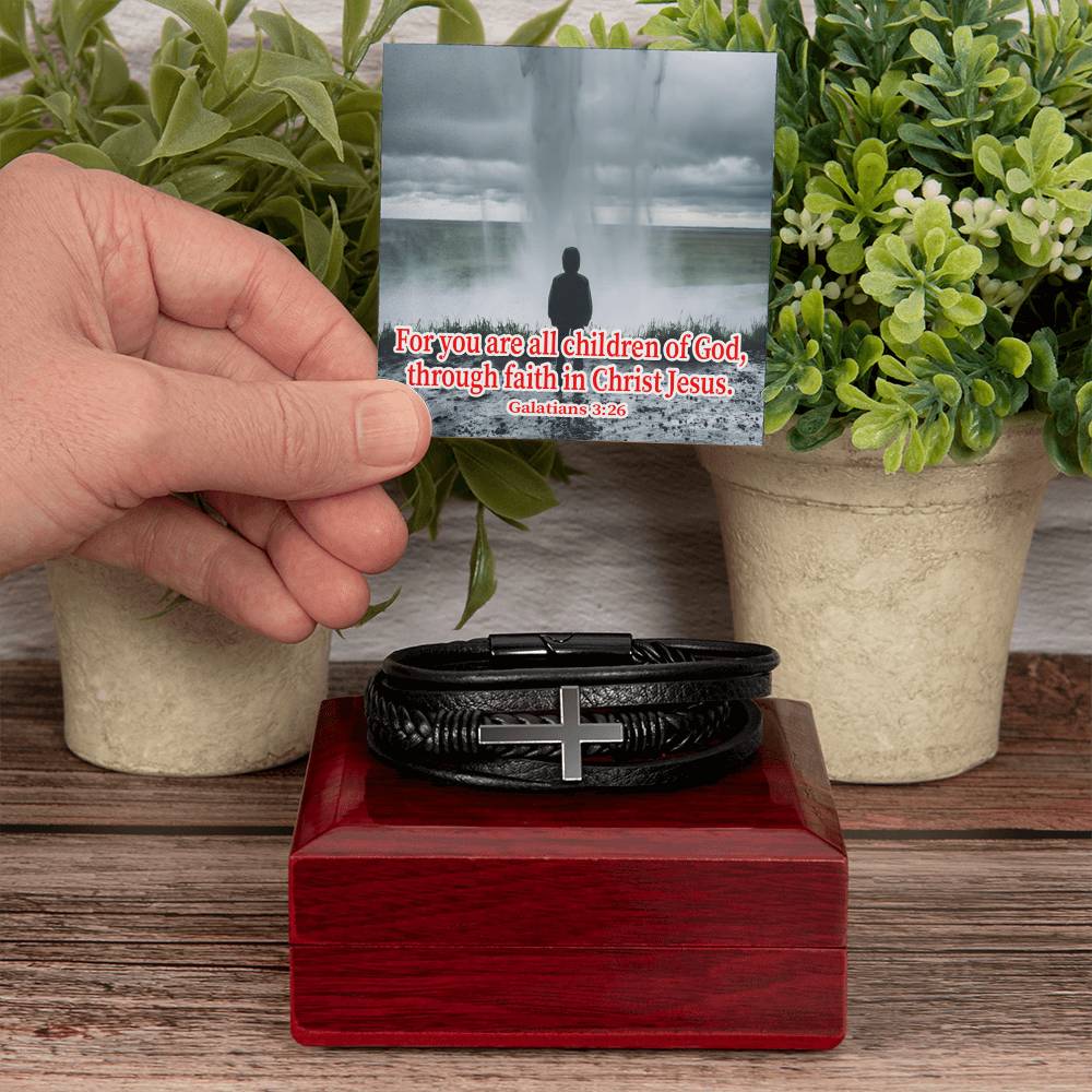 Child of God Galatians 3:26 Men's Stainless Steel & Vegan Leather Cross Bracelet - Vegan Leather with Stainless Steel-Express Your Love Gifts