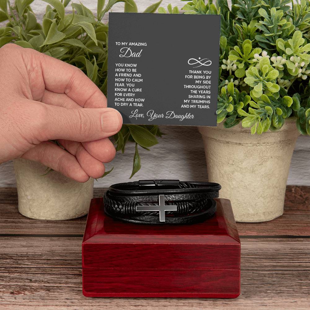 To My Amazing Dad You Know How to Be a Friend Men's Cross Bracelet - Vegan Leather with Stainless Steel-Express Your Love Gifts