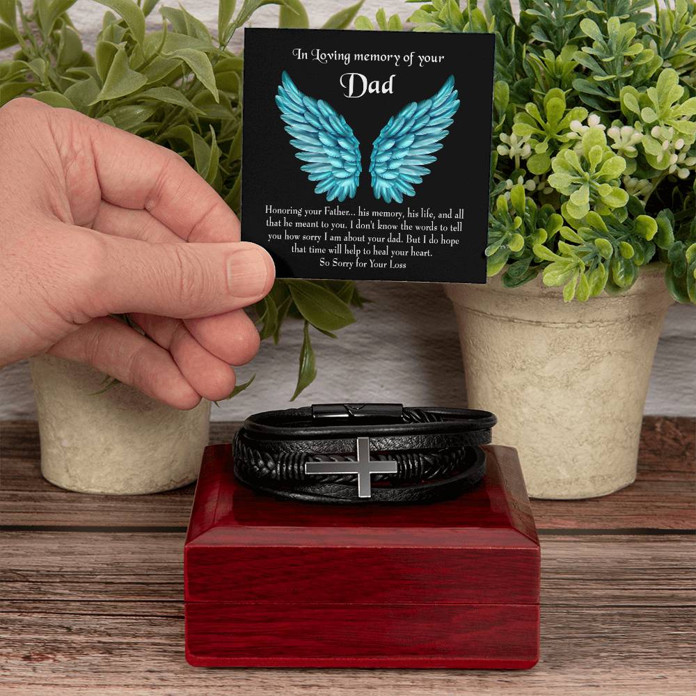 Honoring Your Dad Men's Cross Bracelet - Vegan Leather with Stainless Steel-Express Your Love Gifts
