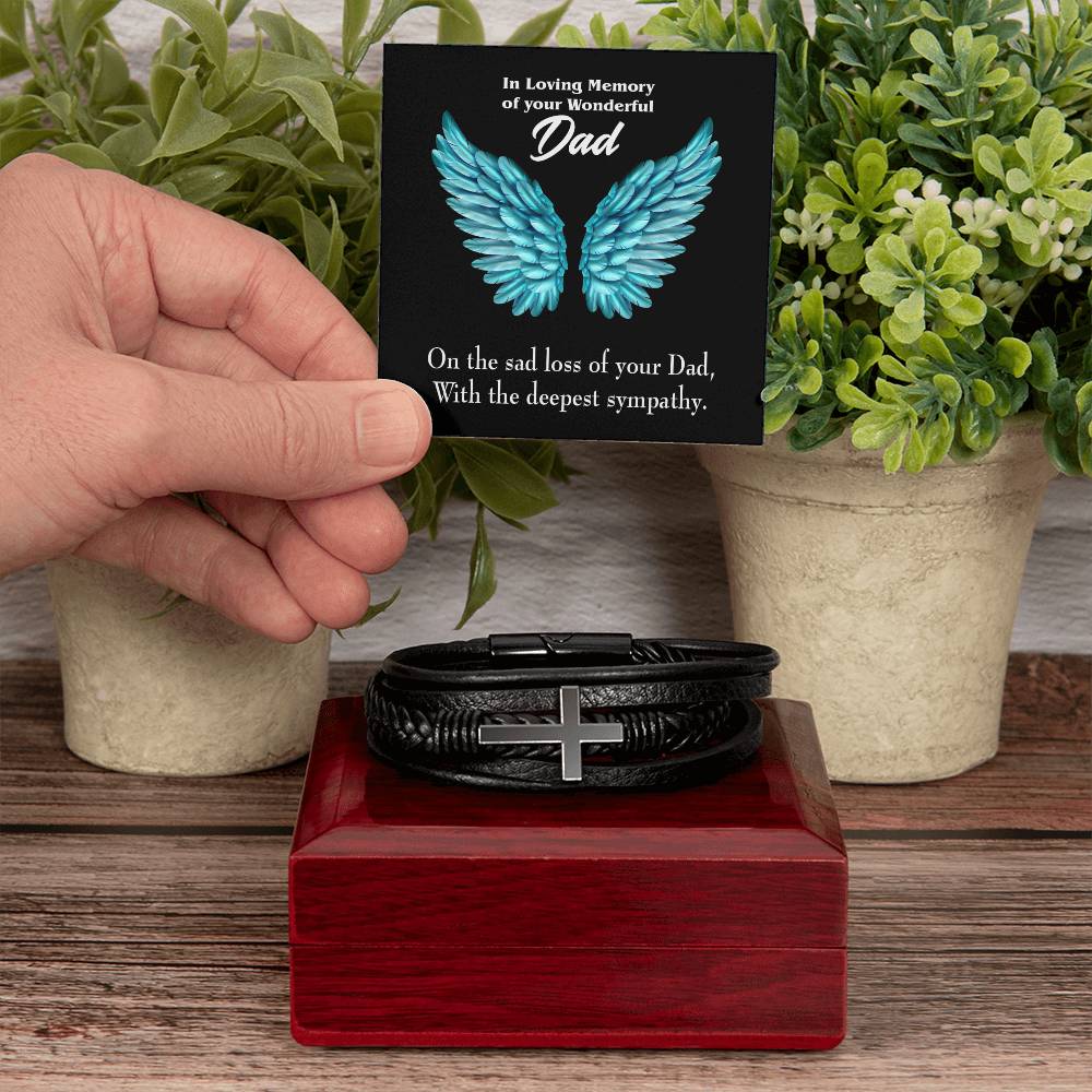 With Deepest Sympathy Men's Cross Bracelet - Vegan Leather with Stainless Steel-Express Your Love Gifts