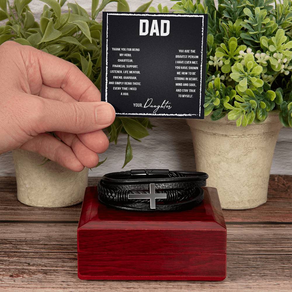 To Dad I Love You So Much Men's Cross Bracelet - Vegan Leather with Stainless Steel-Express Your Love Gifts