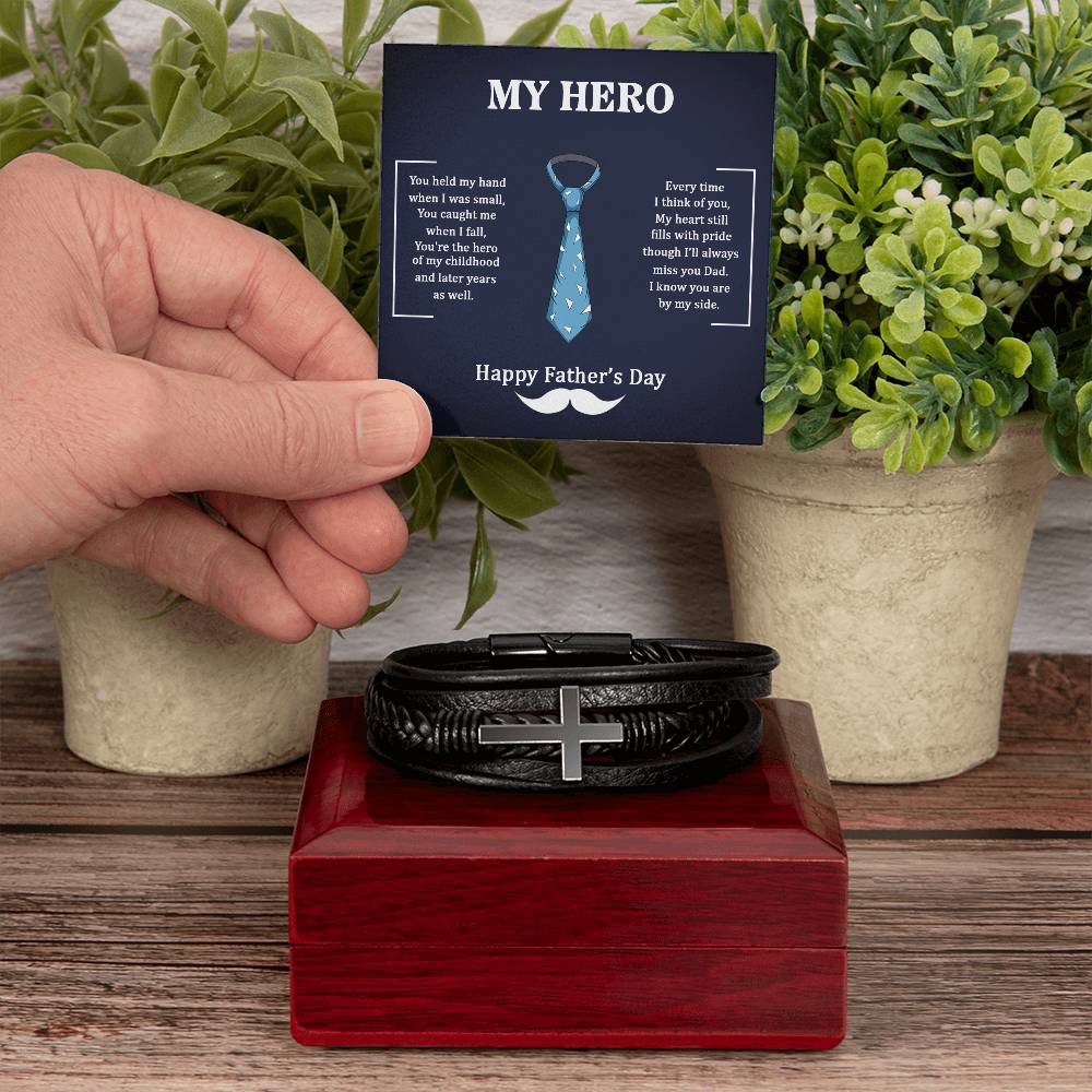 Dad My Hero Men's Cross Bracelet - Vegan Leather with Stainless Steel-Express Your Love Gifts