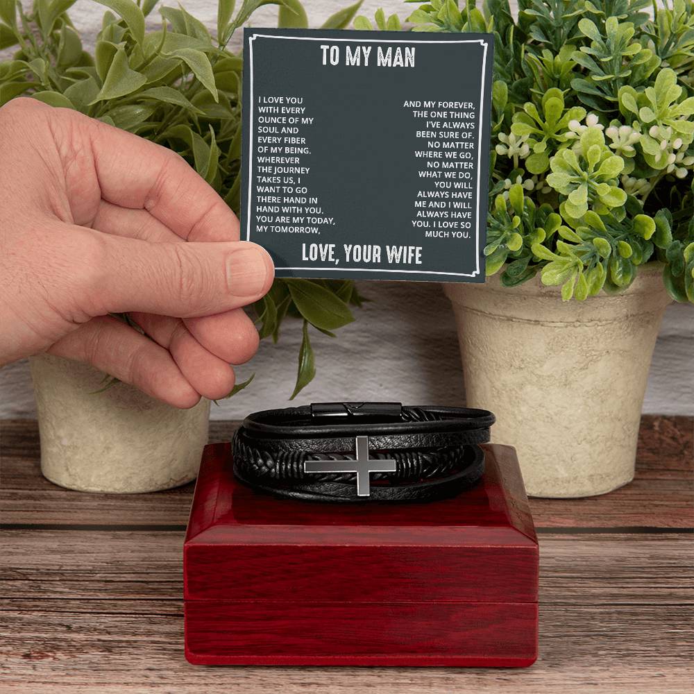 To My Man I Love You With Every Ounce Men's Cross Bracelet - Vegan Leather with Stainless Steel-Express Your Love Gifts