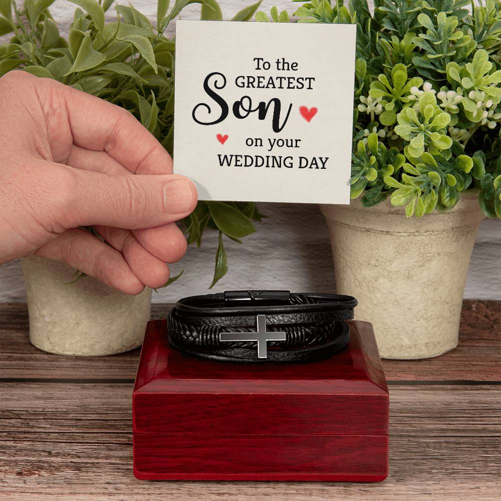 To The Greatest Son Men's Cross Bracelet - Vegan Leather with Stainless Steel-Express Your Love Gifts