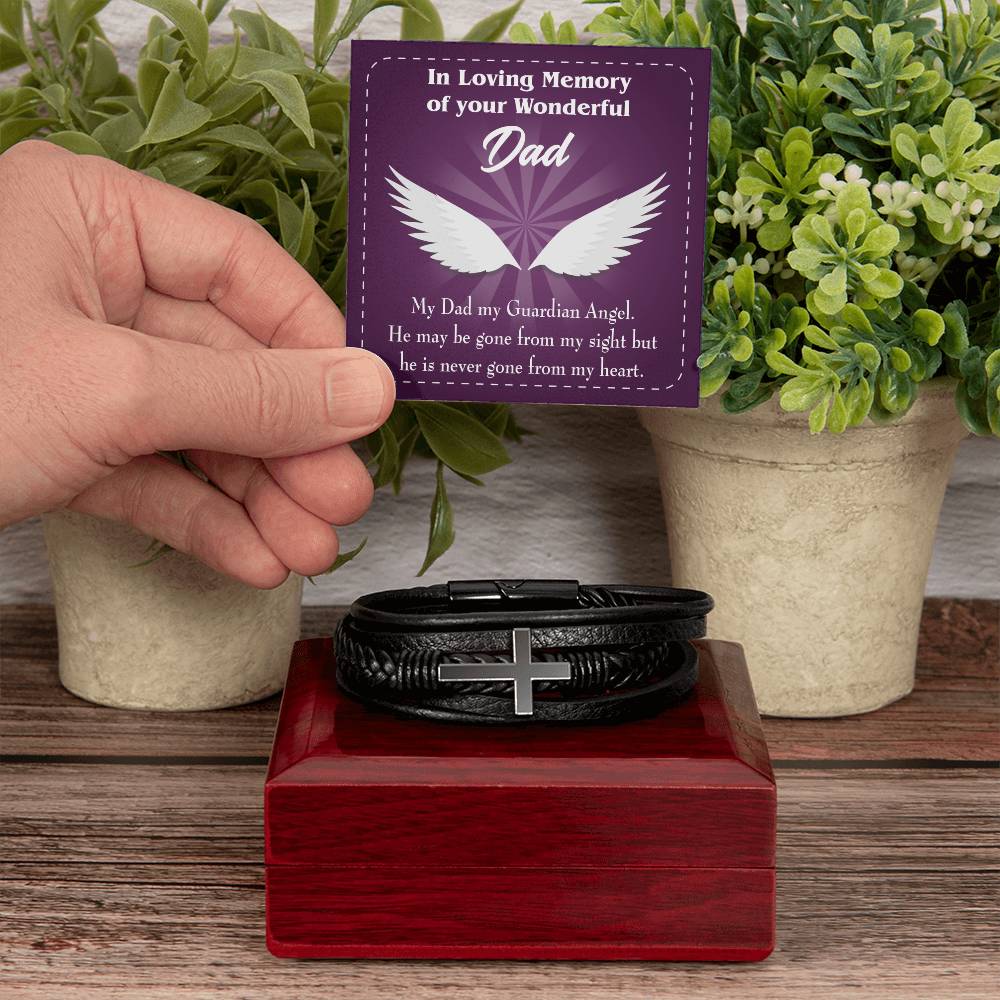 My Dad My Guardian Men's Cross Bracelet - Vegan Leather with Stainless Steel-Express Your Love Gifts